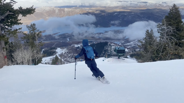 Skier at the East Village section of Deer Valley Resort in Utah