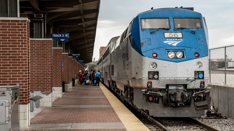 Passengers board a Heartland Flyer train bound for Oklahoma City at the Fort Worth Central Station