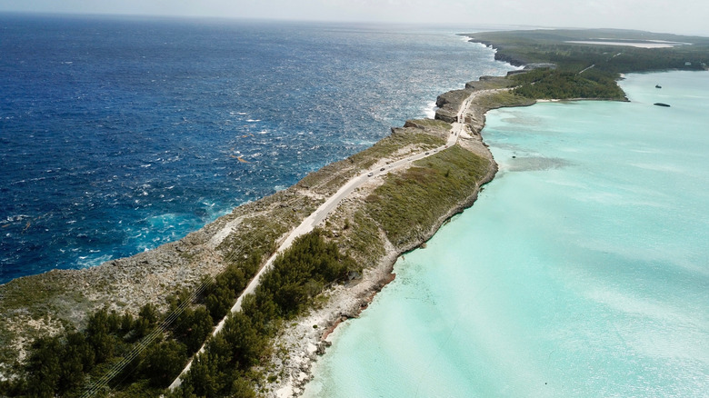 Aerial view of Glass Window Bridge on Eleuthera