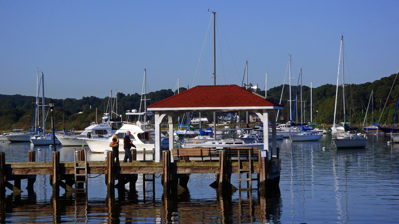 Gazebo on pier in harbor