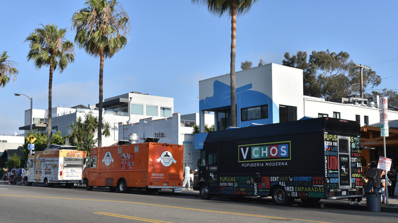 Food trucks lining Abbot Kinney Boulevard in Venice Beach on First Fridays