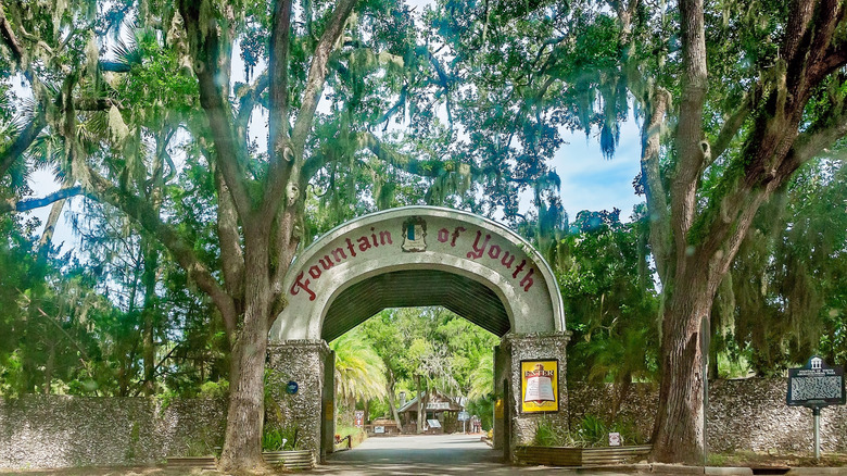 Stone entrance to the Fountain of Youth Archaeological Park in St. Augustine, Florida