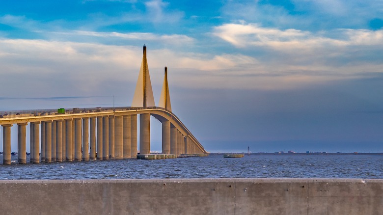 Blue sky over the Sunshine Skyway Bridge in Tampa, Florida