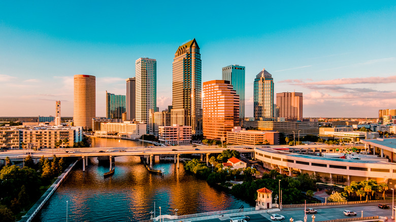 The skyline of Tampa, Florida, during sunset