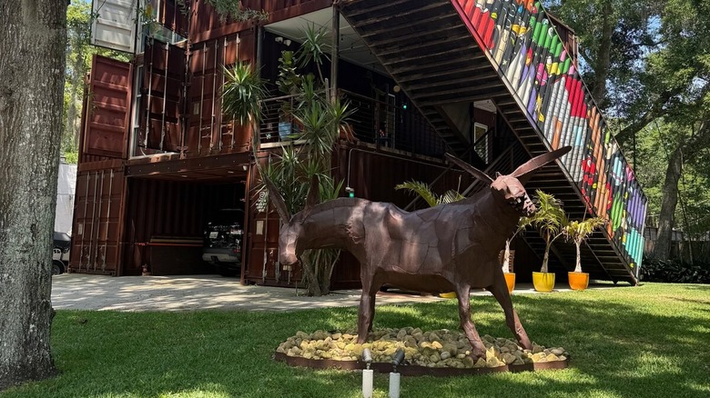 Sculpture outside Prince Road Container House in Florida