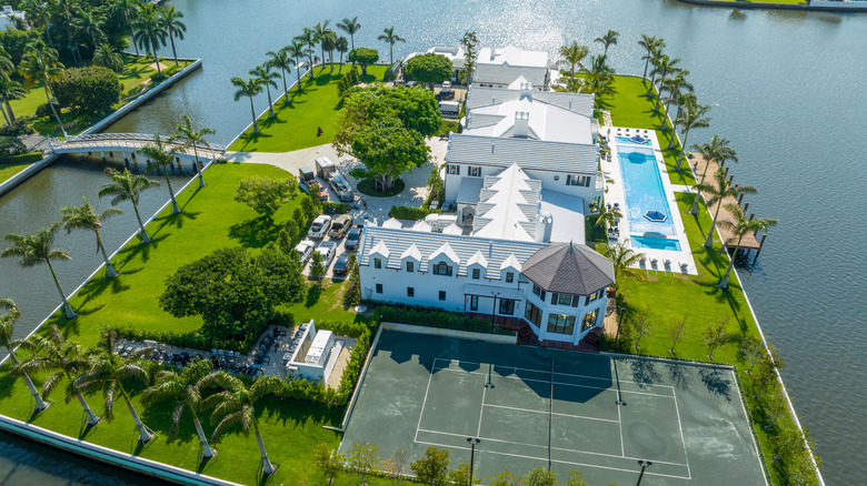 Palm Beach aerial drone photo of 10 Tarpon Way on Tarpon Island Palm Beach listed for sale for 218 million dollars