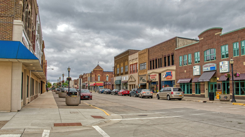 Main street in Austin, Minnesota on an overcast day