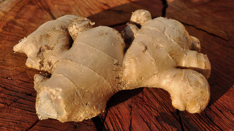 Ginger root on a wooden surface