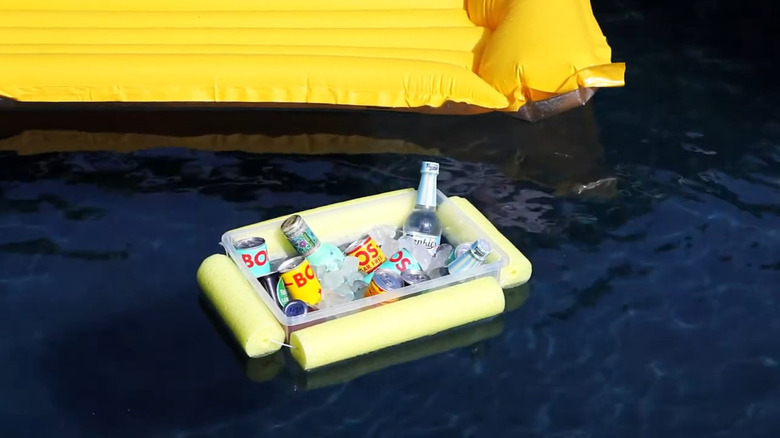 A pool noodle cooler float for camping