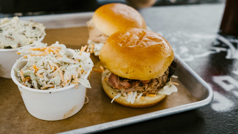 Pulled pork burger in a restaurant