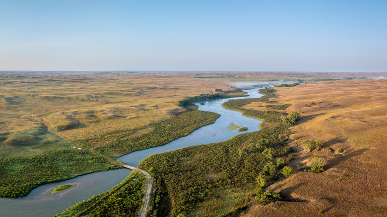 Aerial panorama of the Dismal River and Nebraska Sandhills at Nebraska National Forest