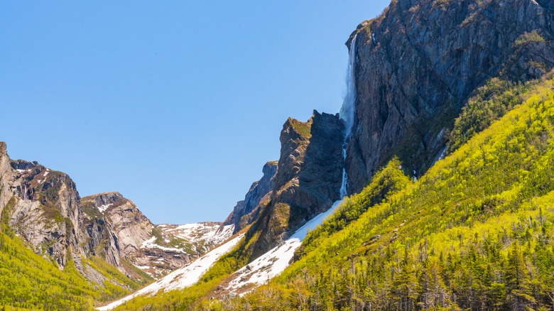 Waterfall in Western Brook Pond in Gros Morne National Park, Canada