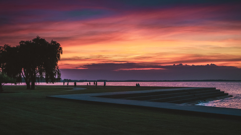 The sun sets on Lake Erie's Maumee Bay near Toledo, Ohio
