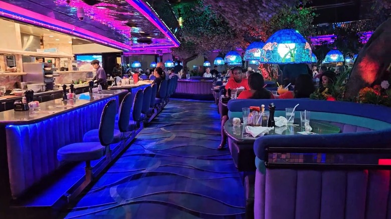 Tables and the bar inside the Peppermill in Las Vegas