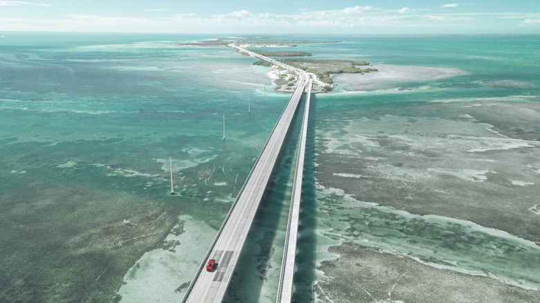 Aerial view of the 7-mile bridge in the Florida Keys