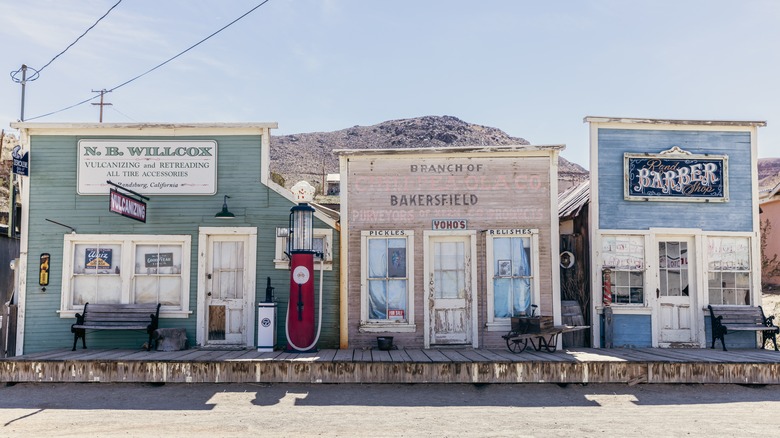 Wild West looking buildings of historic ghost town of Randsburg, CA