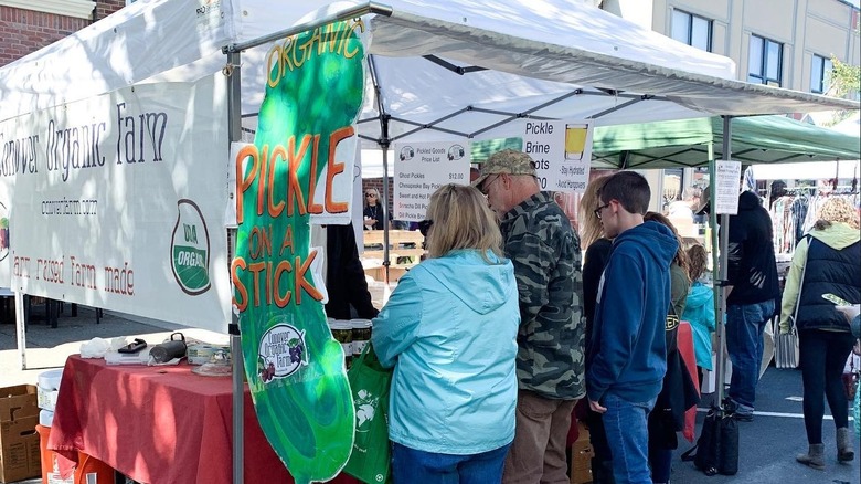 Crowds line up outside Pickle Me Poconos Festival food stall