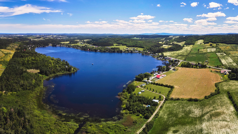 Aerial shot of a lake in Mont-Joli