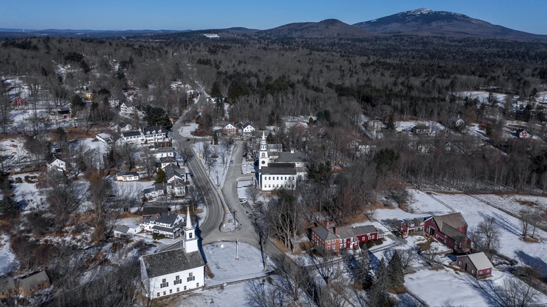 Fitzwilliam, New Hampshire from above in winter