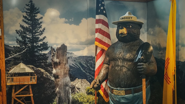 Smokey the Bear statue inside the visitor center and museum