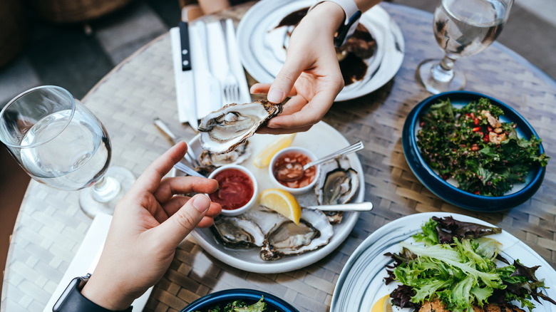 People eating fresh seafood
