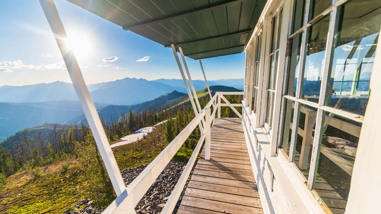 Catwalk of Montana fire tower looking out over wilderness