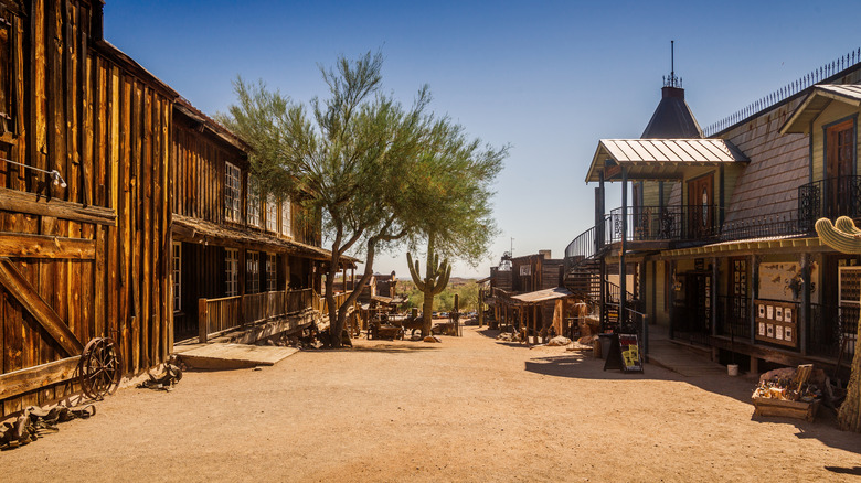 Goldfield Ghost Town vintage wooden buildings in daylight