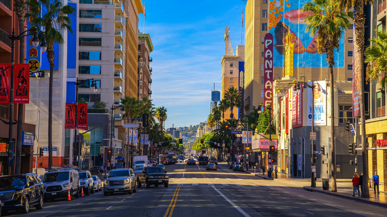 View of Hollywood Blvd with Pantages Theatre in view