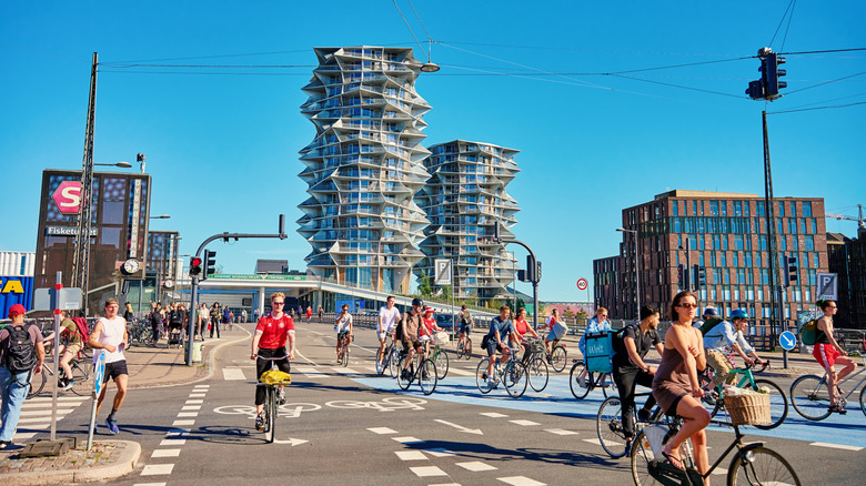 Cyclists riding on the streets of Copenhagen