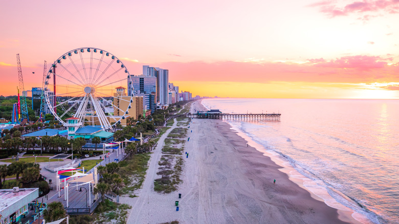 oceanfront with beach and ferris wheel at Myrtle Beach, South Carolina