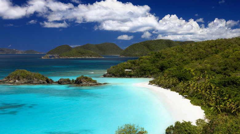 Turquoise water at mountainous beach