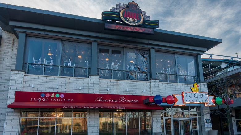 An exterior view of the beloved candy chain, Sugar Factory, in Rosemont, Illinois