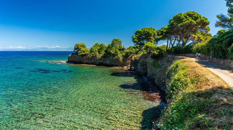A walking path and the sea in the Cilento region of Campania, Italy