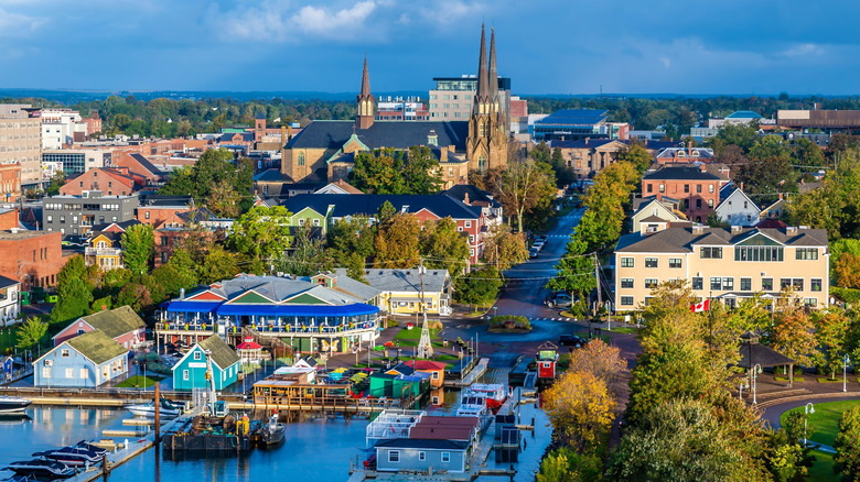 An aerial view of the historic city center of Charlottetown, PEI