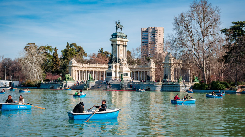 Boats on the lake of El Retiro Park in Madrid