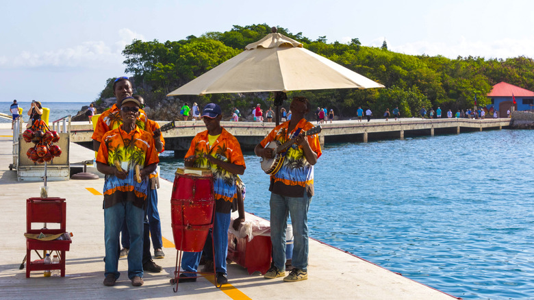 Locals greeting tourists at Labadee, Haiti