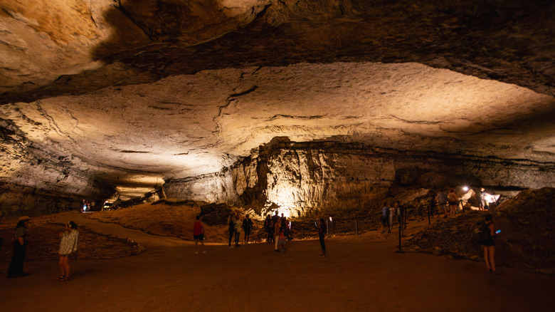 Tourists wandering at Mammoth Passage at Mammoth Cave National Park, Kentucky