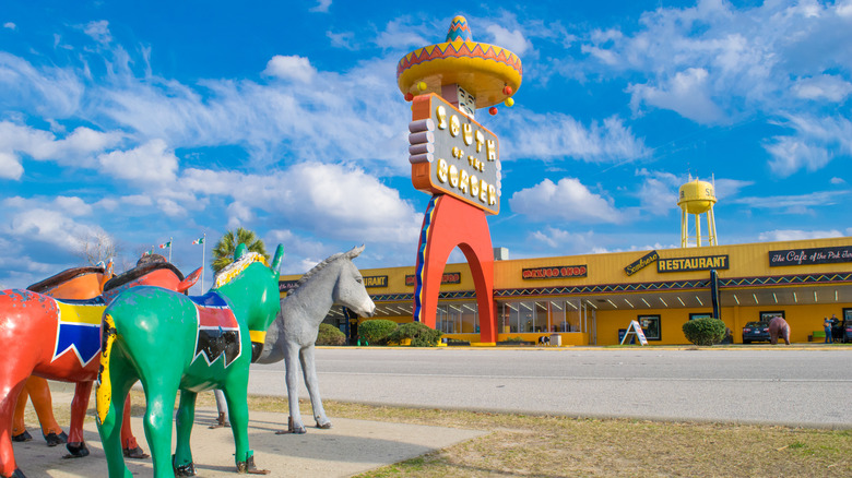 Colorful donkey statures outside the South of the Border rest stop