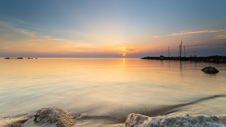The sunrise over Lake Huron from Rogers City, Michigan