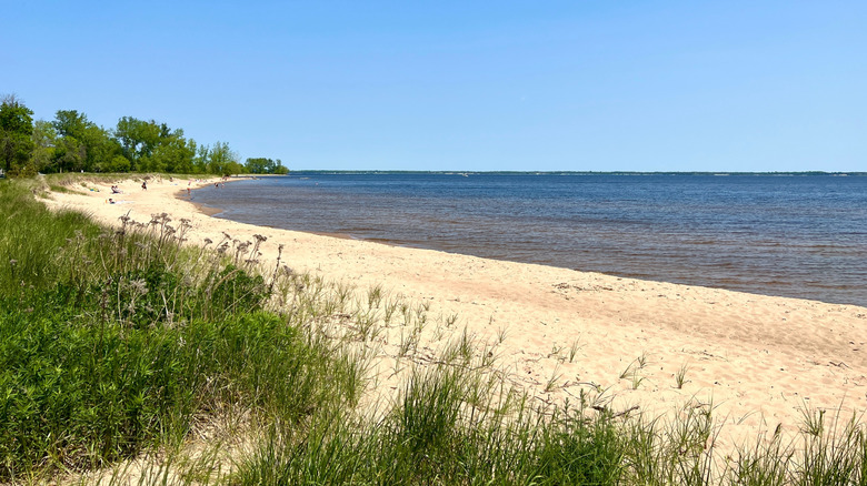 Sandy lakeside beach in Michigan