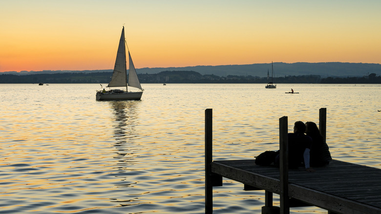 A sailboat on the lake at sunset, Zug, Switzerland