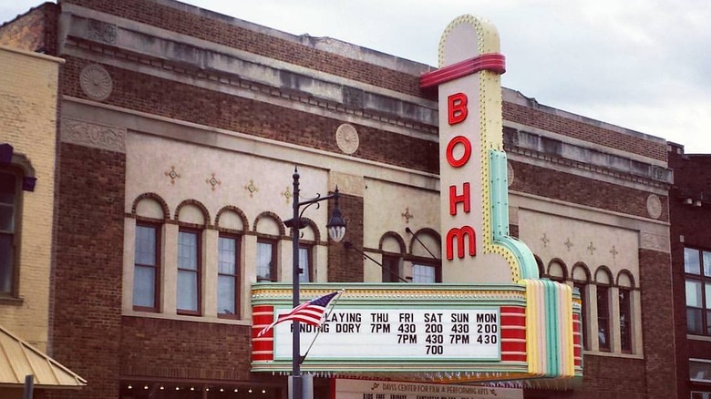 The facade of the Bohm Theater in downtown Albion, Michigan