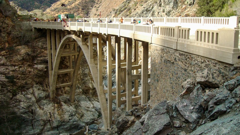Bridge to Nowhere river below San Gabriel Mountains