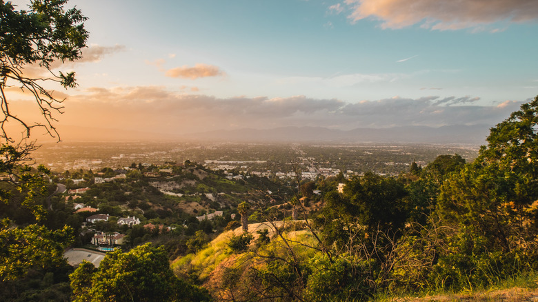 Sunset from mountains over San Fernando Valley in LA.