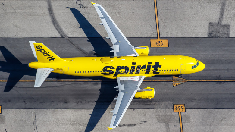 A Spirit Airlines plane on the tarmac