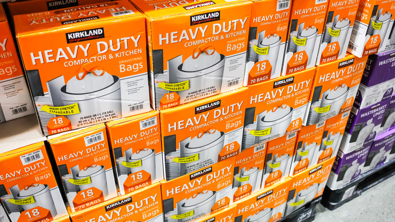 Cases of heavy duty trash compactor bags in Costco
