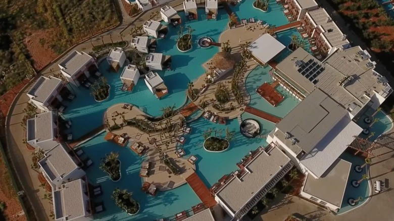 Overhead view of resort and pools at Stella Island