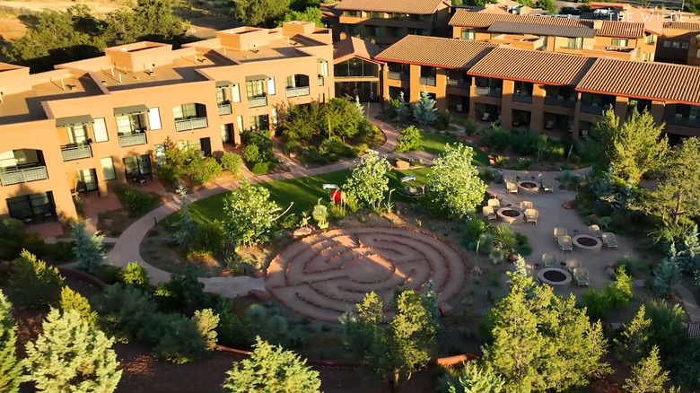 aerial drone shot of The Wilde Resort and Spa's garden in Sedona, Arizona