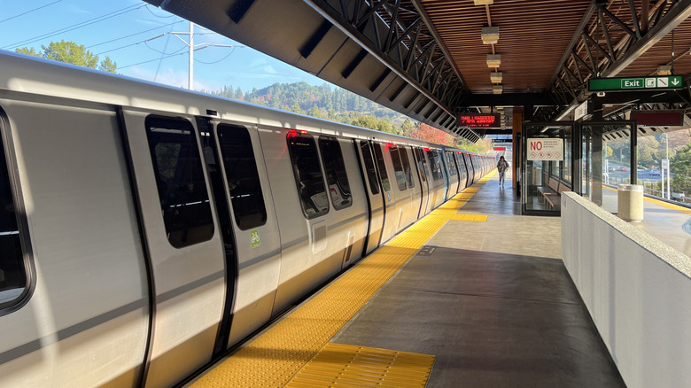 A BART train in the station