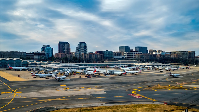 Ronald Reagan Washington National Airport with Crystal City in the background at takeoff, Terminal 2
